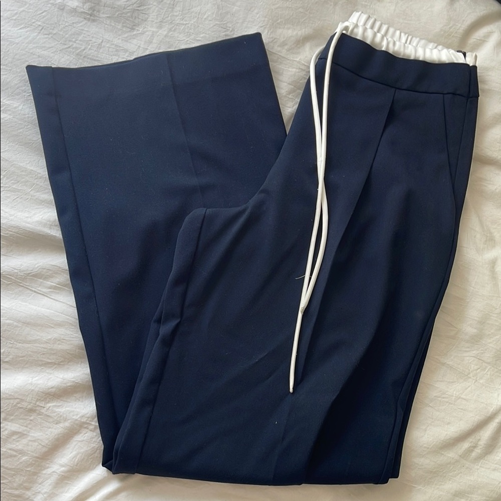 Zara Navy Pants with White Drawstring